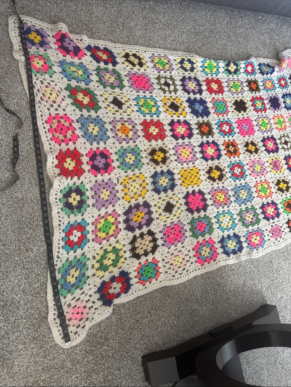 Handmade Multicolor Granny Square Crochet Throw Blanket - Unbranded
